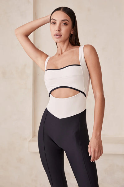 CAPRI CUTOUT BODYSUIT - IVORY/BLACK