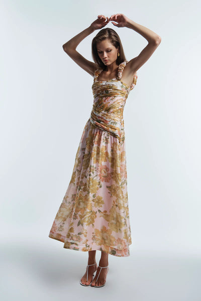 PEACH DREAM RUCHED STRAP GOWN