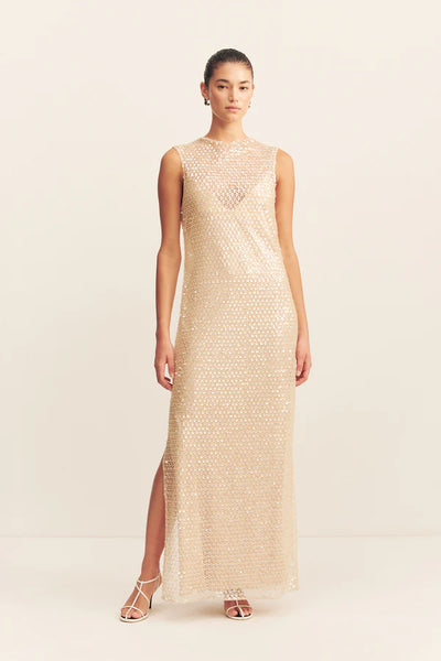 Everly High Neck Sleeveless Maxi Dress - Macadamia