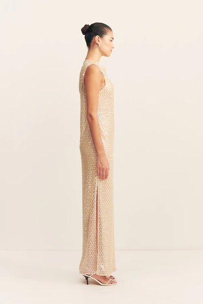 Everly High Neck Sleeveless Maxi Dress - Macadamia