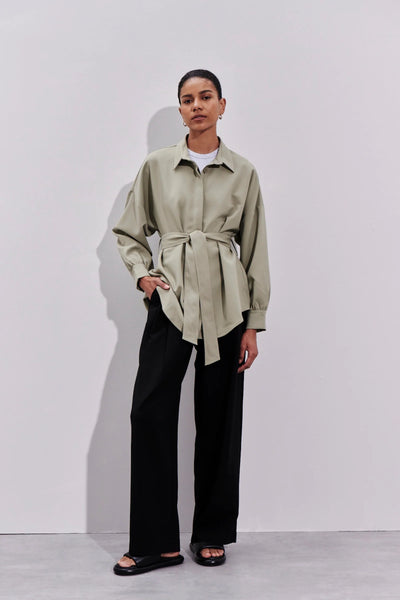 MANON TIE FRONT SHIRT- FOG