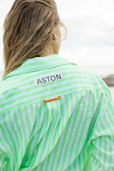THE BUDDY SHIRT IN LIME STRIPE