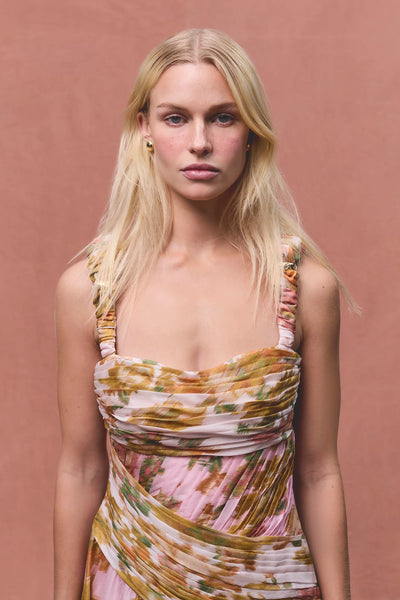 PEACH DREAM RUCHED STRAP GOWN