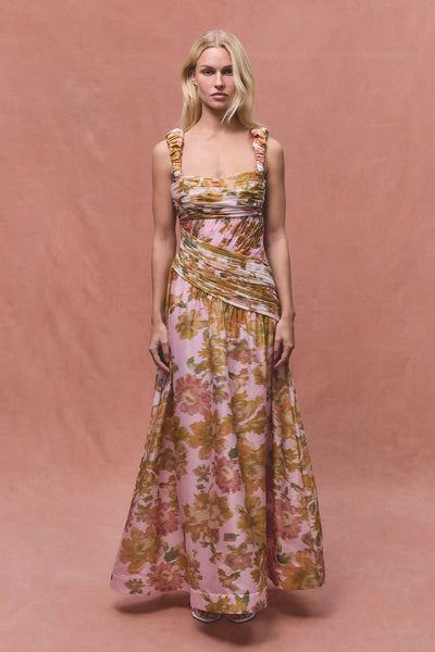 PEACH DREAM RUCHED STRAP GOWN