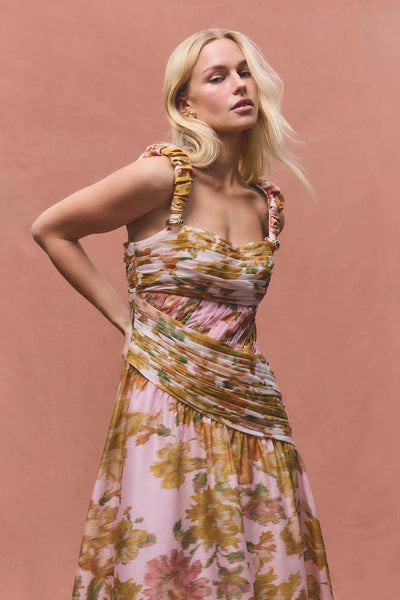 PEACH DREAM RUCHED STRAP GOWN