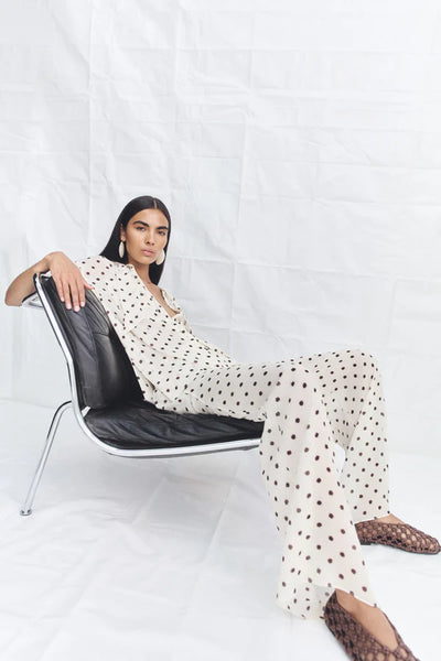 Houston Sheer Drawstring Pant - Blanc Polka