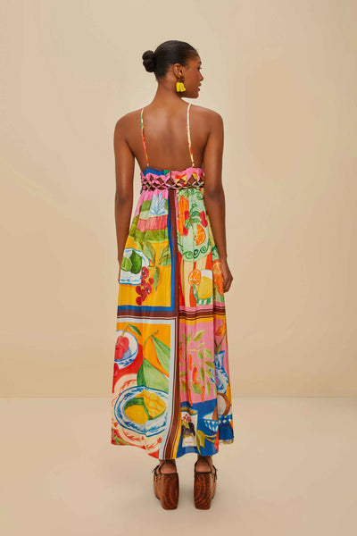 SUMMER PICNIC MULTICOLOR MACRAME YOKE MAXI DRESS