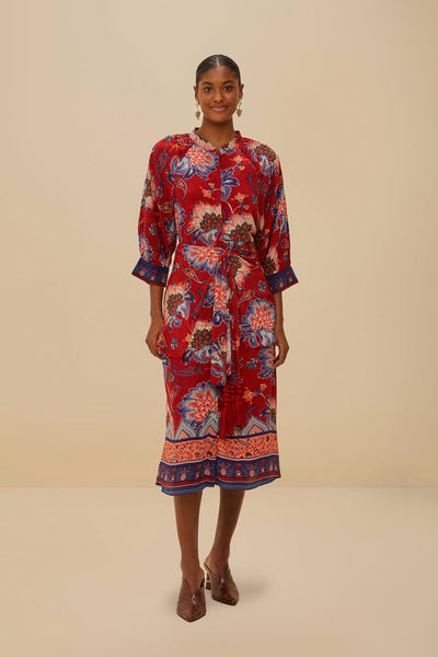 Luang Red Scarves Blue Maxi Dress