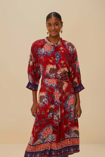 Luang Red Scarves Blue Maxi Dress