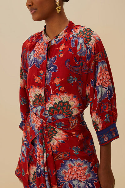 Luang Red Scarves Blue Maxi Dress