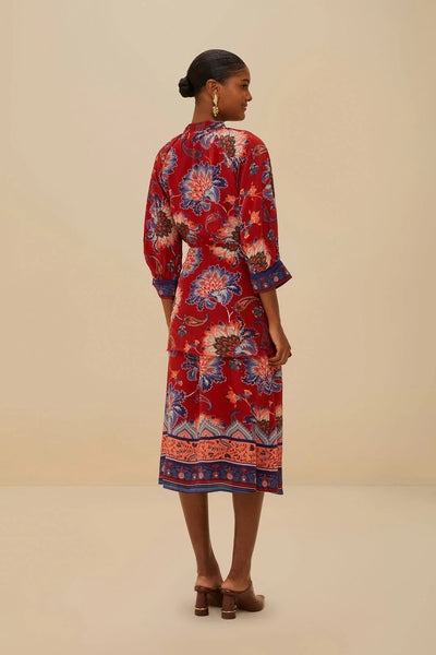 Luang Red Scarves Blue Maxi Dress