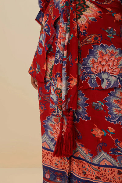 Luang Red Scarves Blue Maxi Dress