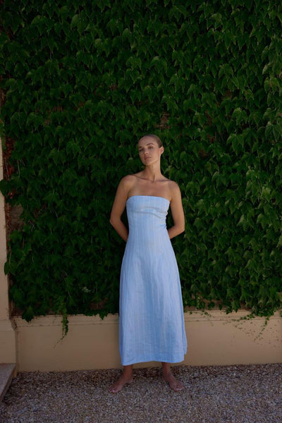 THE HARPER DRESS IN ICE BLUE STRIPE