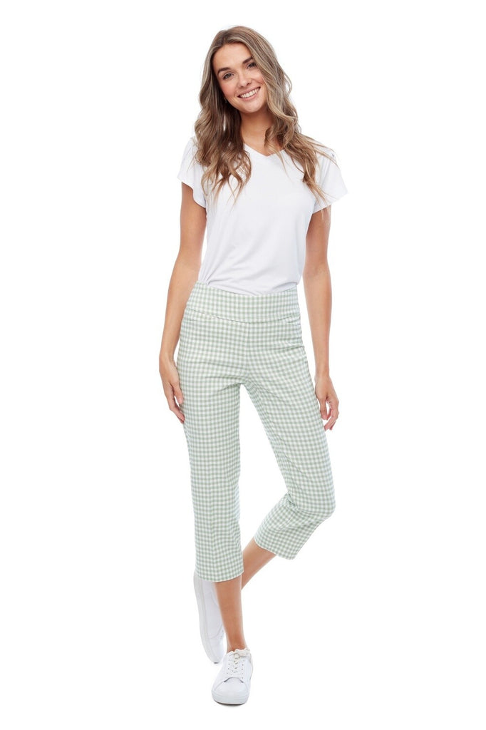 GINGHAM CROPPED PANT- HONEYDEW