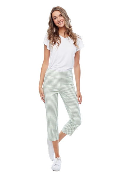 GINGHAM CROPPED PANT- HONEYDEW