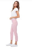 67734UP - GINGHAM CUFFED CROPPED PANT - BLUSH/WHITE