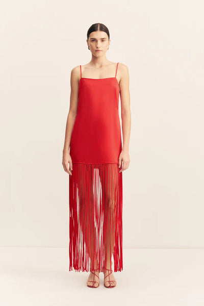 Moraya Square Neck Fringe Maxi Dress - Chilli