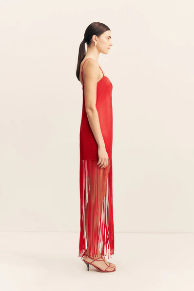 Moraya Square Neck Fringe Maxi Dress - Chilli