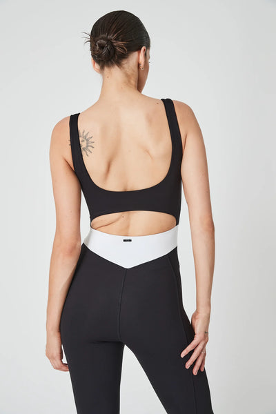 CAPRI CUTOUT BODYSUIT - MATTE BLACK/WHITE