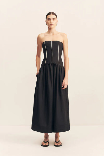 Billie Contrast Strapless Midi Dress - Black