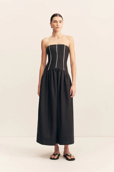 Billie Contrast Strapless Midi Dress - Black
