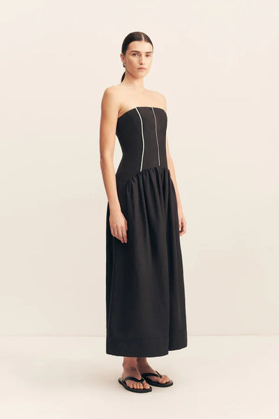 Billie Contrast Strapless Midi Dress - Black