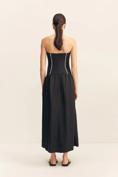 Billie Contrast Strapless Midi Dress - Black