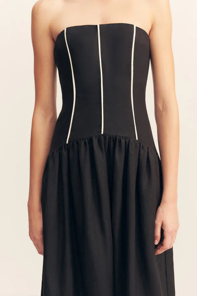 Billie Contrast Strapless Midi Dress - Black
