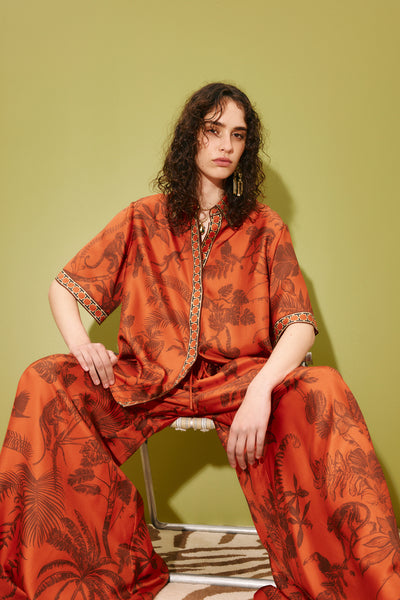 MONKEY DANCE SILK PALAZZO PANT