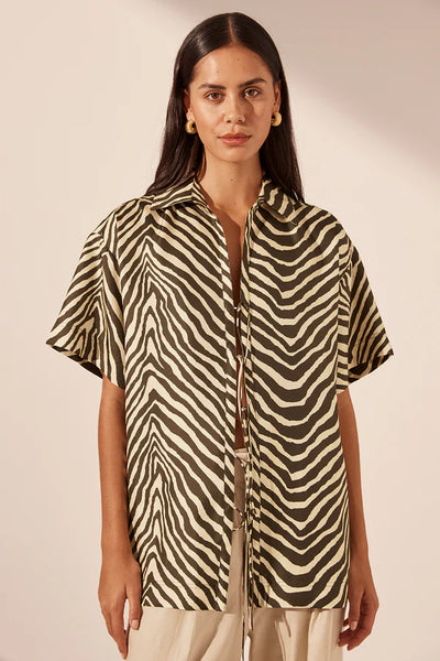 Sana Silk Short Sleeve Tie Shirt