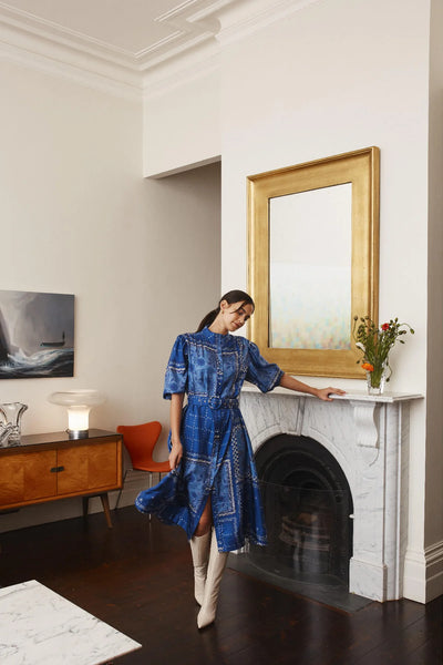 LYON SILK TWILL DRESS IN NAVY