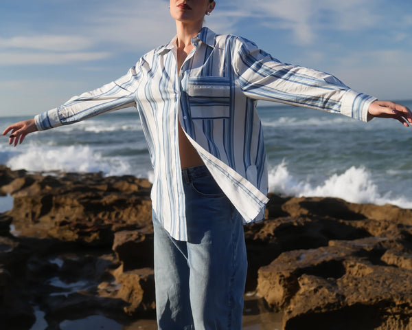 BUDDY SHIRT IN CERULEAN ANTIQUE STRIPE