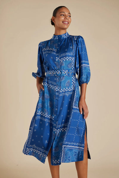 LYON SILK TWILL DRESS IN NAVY