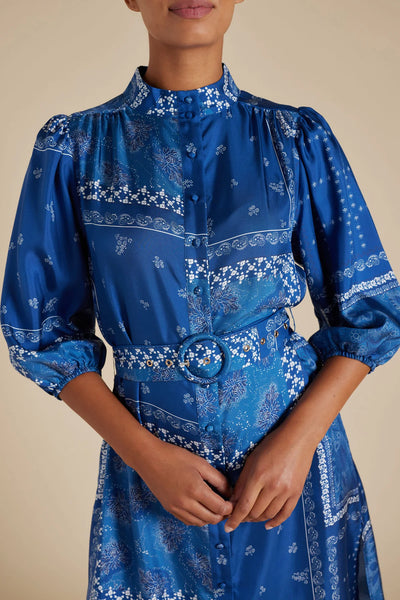 LYON SILK TWILL DRESS IN NAVY