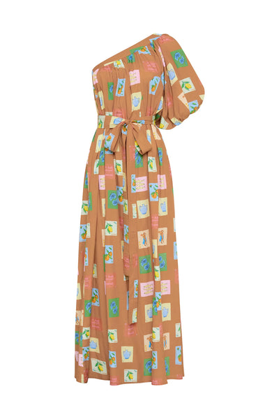 LOTUS MAXI DRESS- BROWN EMBLEM
