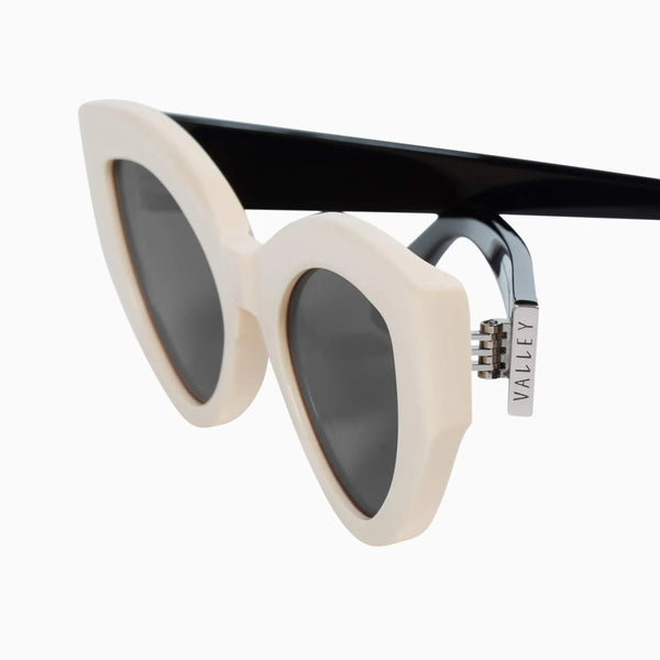 Bones- Cream Face Black Temples w. Silver Metal Trim / Black Lens