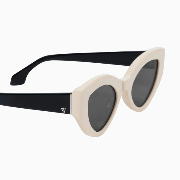 Bones- Cream Face Black Temples w. Silver Metal Trim / Black Lens