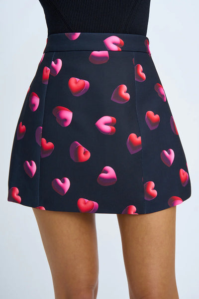 BUBBLE HEART MINI SKIRT - BLACK RED PINK