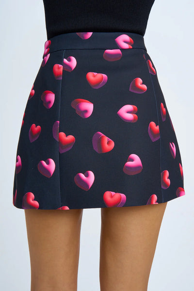 BUBBLE HEART MINI SKIRT - BLACK RED PINK