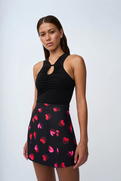 BUBBLE HEART MINI SKIRT - BLACK RED PINK