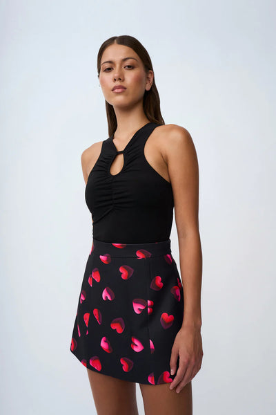BUBBLE HEART MINI SKIRT - BLACK RED PINK