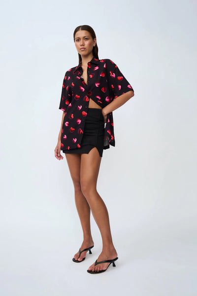 BUBBLE HEART SHIRT - BLACK RED PINK