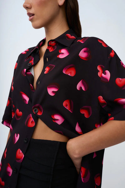 BUBBLE HEART SHIRT - BLACK RED PINK