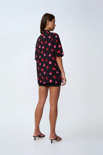 BUBBLE HEART SHIRT - BLACK RED PINK