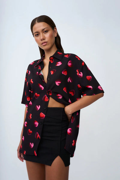 BUBBLE HEART SHIRT - BLACK RED PINK
