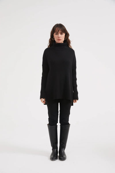 BOXY ROLL NECK KNIT- BLACK