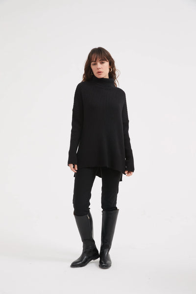BOXY ROLL NECK KNIT- BLACK