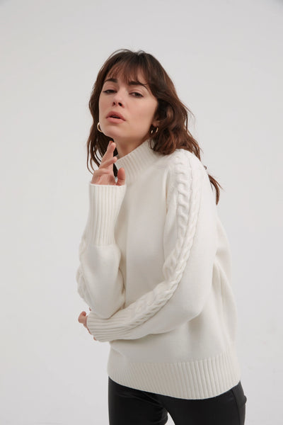 CABLE SLEEVE DETAIL KNIT- IVORY