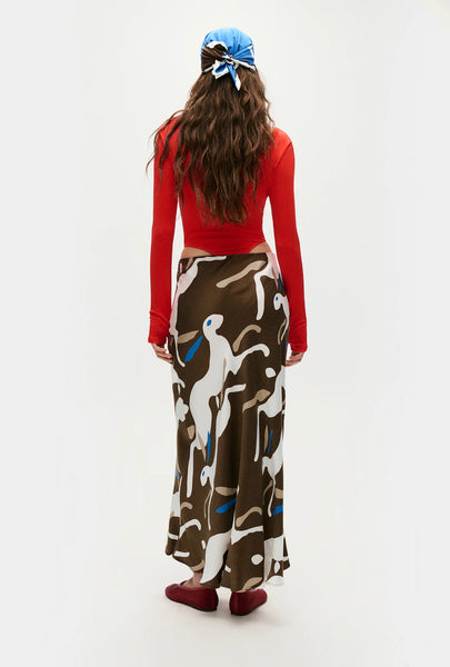LONG BIAS CUT SKIRT - RABBIT DARK EARTH