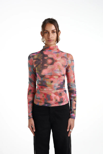 LS RUCHED HIGH NECK TOP - CHAMO